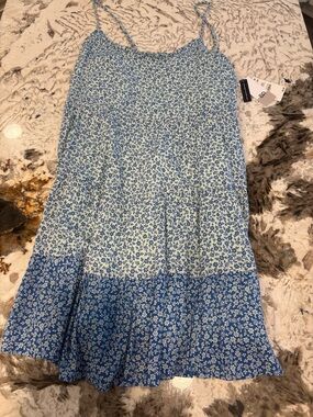 bp Blue and White Floral Tiered Skater Skirt